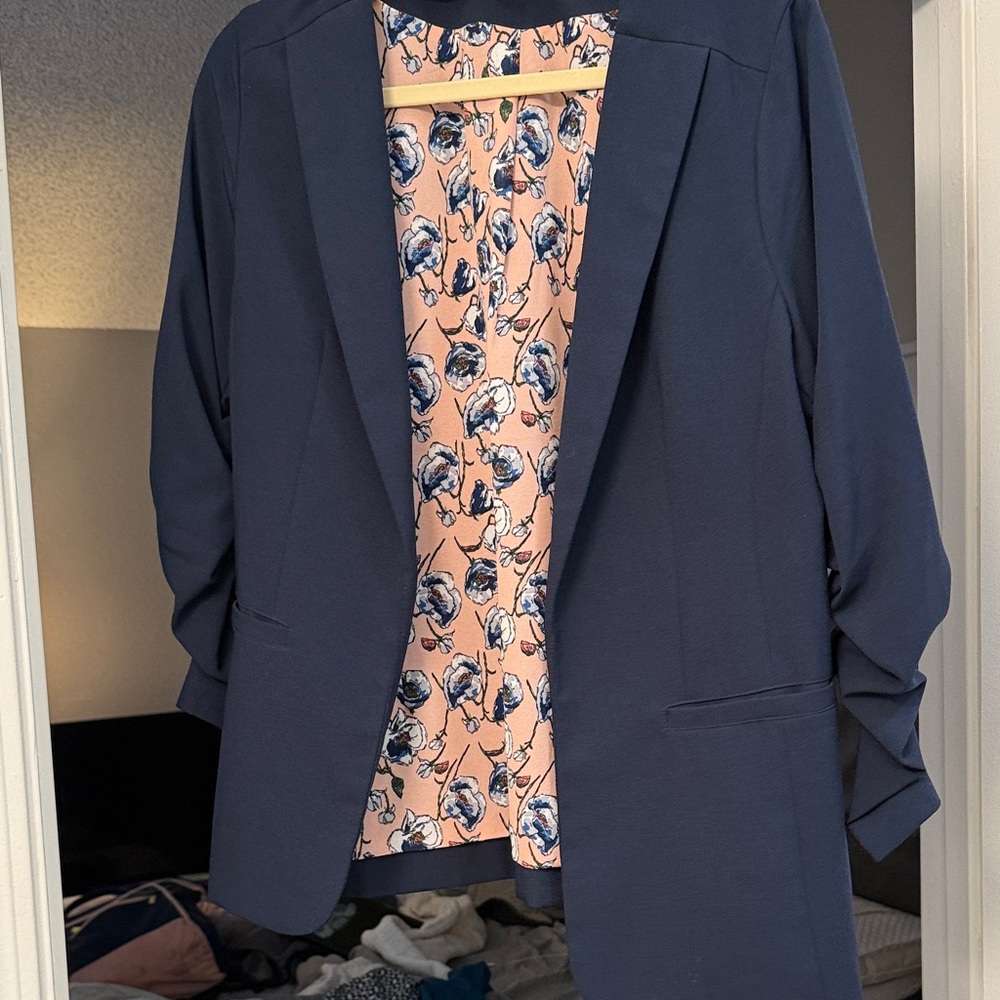 Skies Are Blue Dark Blue Blazer with Floral Lining